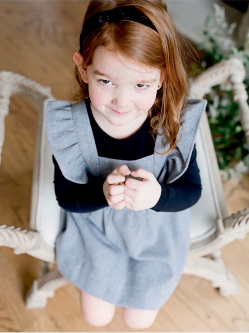 Zara Gray Ruffle Strap Pinafore Wool Dress Size 3-4